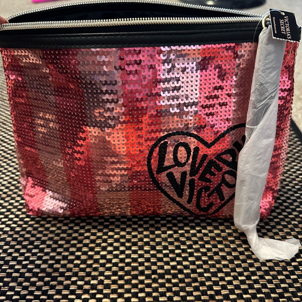 Victoria's Secret Red and Pink Sequin Cosmetic Bag